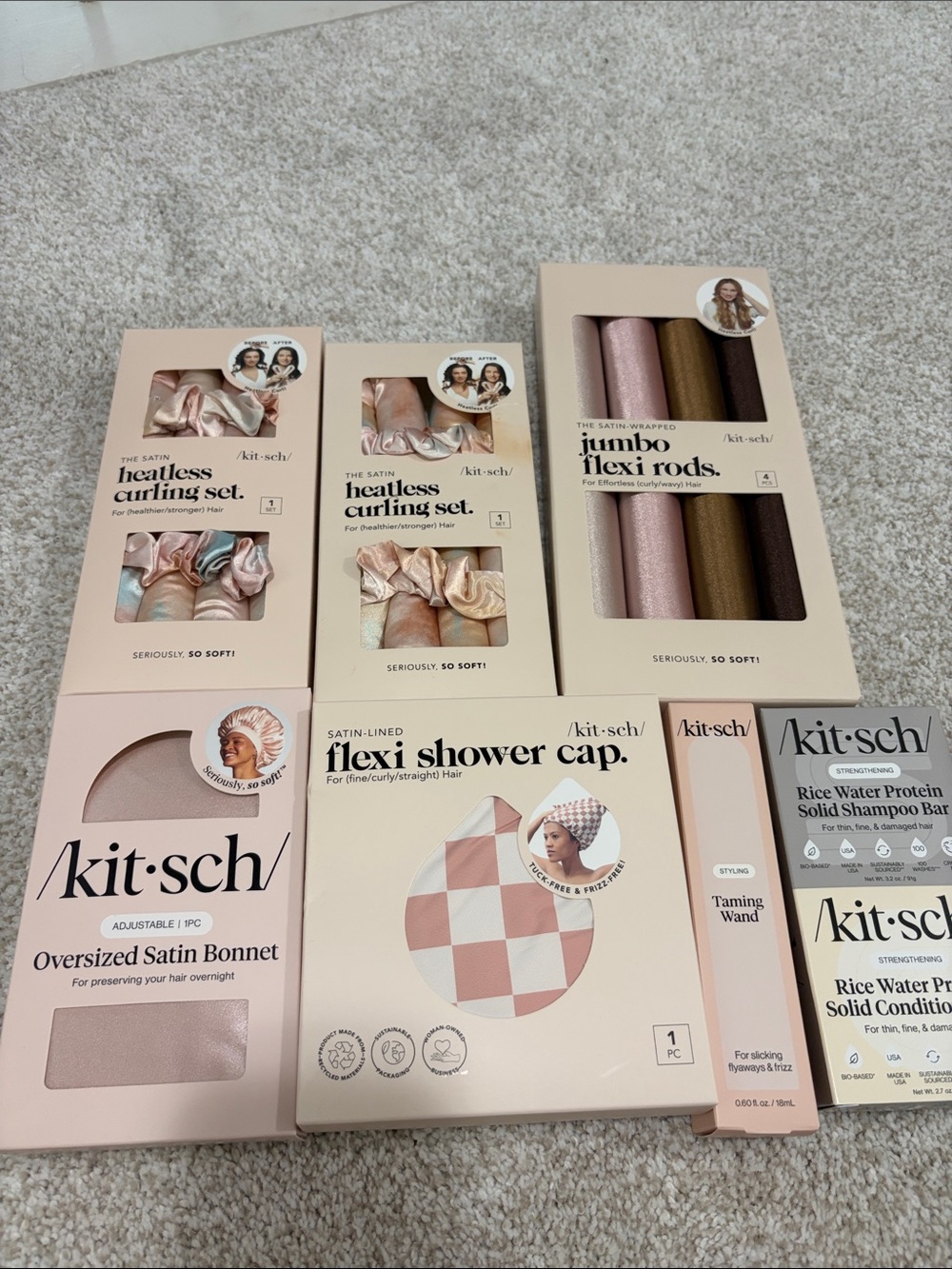 kitsch Hair Care Bundle shower cap, heatless curling set Jumbo Flexi rods etc
